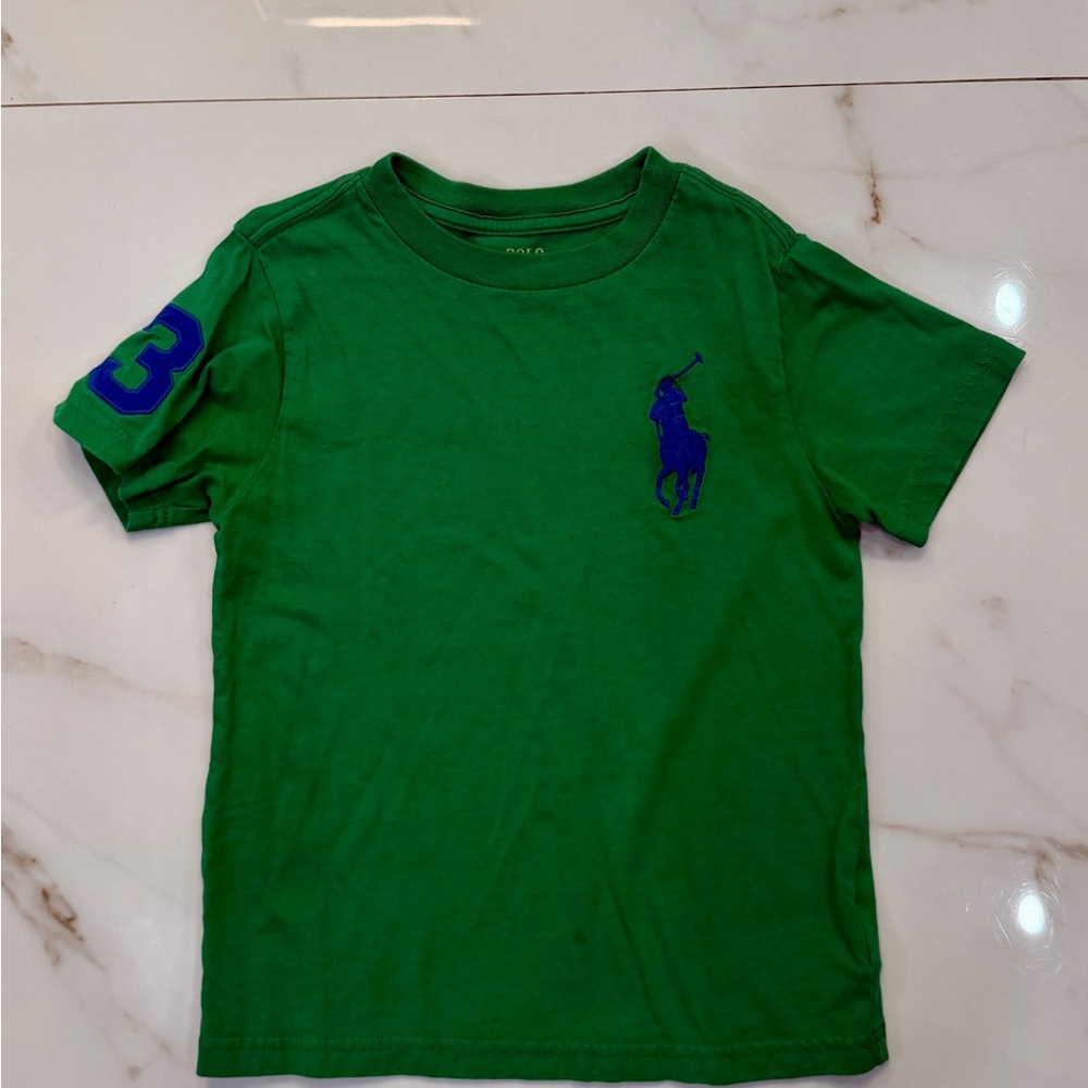 Ralph Lauren Green Tee with Blue Polo Pony and Sleeve Number